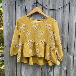Amazon Floral Yellow Cropped Peplum Blouse size L